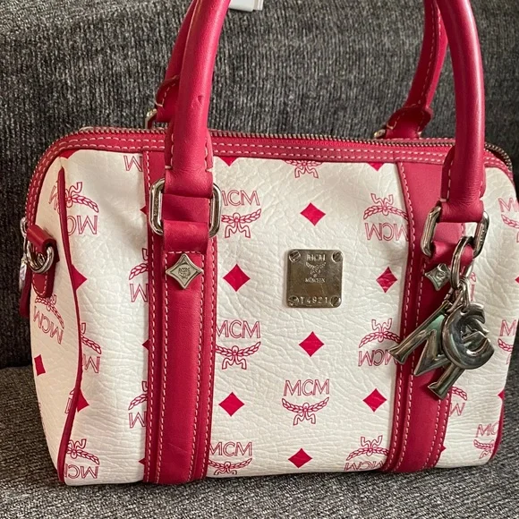 Authentic MCM Mini White and Red Satchel Bag - Picture 2 of 12
